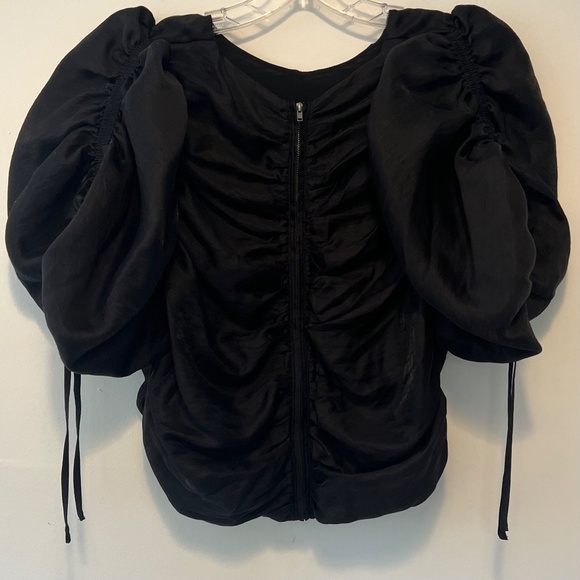 H&M Black Poof Sleeve Ruched Front, Back Sleeve Full Zip back Goth Romantic XL - Picture 7 of 12